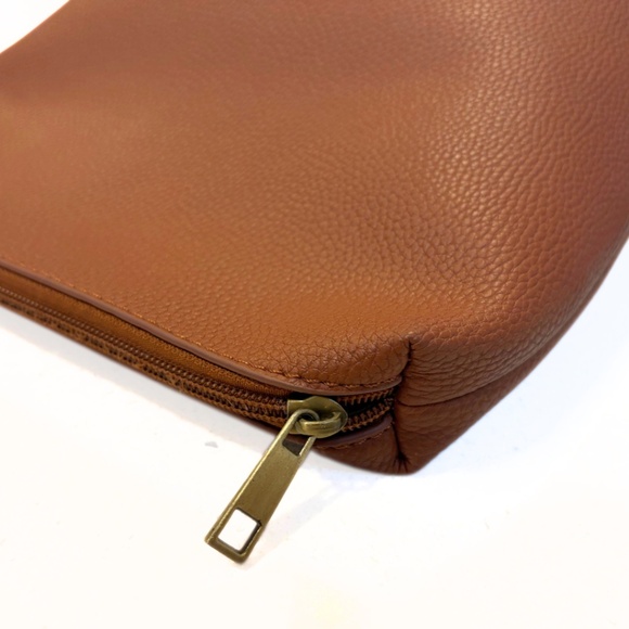 Anthropologie Faux Leather Makeup Travel Bag Brown - Picture 2 of 7